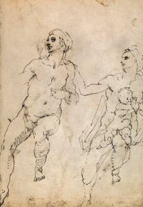 Studie einiger Aktfiguren; Zeichnung von Michelangelo. Der Louvre, Paris