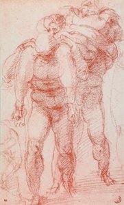 Drei Männer tragen einen Körper; Zeichnung von Michelangelo. Der Louvre, Paris von Michelangelo Buonarroti