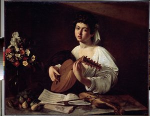 "Der Lautenspieler" Gemälde von Michelangelo Merisi genannt Caravaggio (1571-1610) um 1595 Dim. 94x119 cm Eremitage, Sankt Petersburg von Michelangelo Merisi da Caravaggio