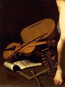 Darstellung von Musikinstrumenten, Detail von Amor Victorious, ca. 1602