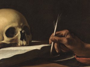 Heiliger Hieronymus beim Schreiben (Detail) von Michelangelo Merisi da Caravaggio