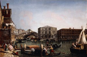 Die Rialtobrücke, Venedig mit dem Fondaco dei Tedeschi im Vordergrund von Michele Marieschi
