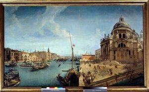 Blick auf den Eingang des Canal Grande und die Kirche Salute in Venedig
