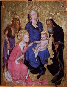 Die mystische Hochzeit der Heiligen Katharina mit den Heiligen Johannes dem Täufer und Antonius von Ägypten - Gemälde, ca. 1420