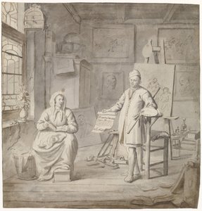 Maler Michiel Comans und seine dritte Frau Elisabeth van der Mersche im Atelier von Michiel van Musscher
