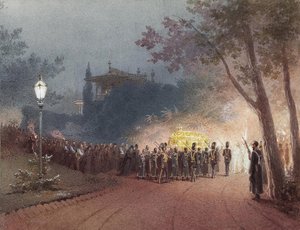 Transport des Sarges mit dem Leichnam von Alexander III. aus dem Kleinen Palast in Livadia, 1895 von Mihaly von Zichy