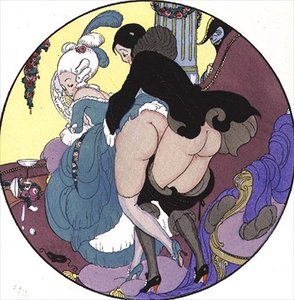 Lehrer schlägt seinen Schüler, Tafel 26 aus Die Freuden des Eros, veröffentlicht 1901 in Leipzig von Mihaly von Zichy