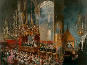 Die Krönung der Zarin Maria Alexandrowna von Russland, Moskau, 1856 von Mihaly von Zichy