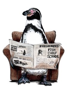 Ruhestandspinguin auf Weiß, 2020 von Mike Davis
