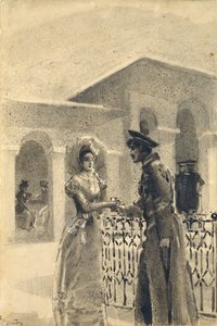 Prinzessin Mary und Grushnitsky. Illustration zum Roman Ein Held unserer Zeit von Mikhail Lermontov, 1891 von Mikhail Aleksandrovich Vrubel