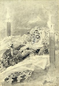 Tamara im Sarg. Illustration zum Gedicht Der Dämon von Michail Lermontow, 1890-1891