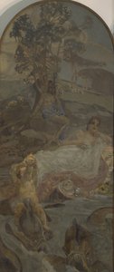 Venus, Amor und Paris, mittleres Panel des Paris-Urteils-Triptychons von Mikhail Aleksandrovich Vrubel