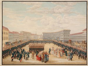Die Segnung der Fahne des Preobrazhensky-Regiments im Dezember 1796 von Mikhail Matveevich Ivanov