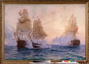 Der Schoner Mercury kämpft gegen zwei türkische Schiffe, 14. Mai 1829 von Mikhail Stepanovich Tkatchenko