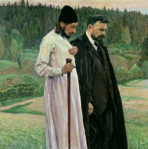 Die Philosophen: Porträt von Sergei Nikolaevich Bulgakov und Pavel Aleksandrovich Florensky von Mikhail Vasilievich Nesterov