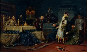 Narrenmantel. Boyar Druzhina Andreyevich Morozov vor Iwan dem Schrecklichen, 1885 von Mikhail Vasilievich Nesterov