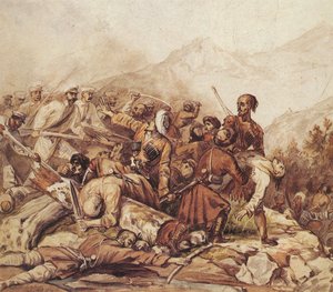 Die Schlacht am Valerik-Fluss am 11. Juli 1840, 1840 von Mikhail Yuryevich Lermontov