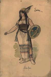 Sarka. Kostümentwurf für die Oper Sarka von Zdenek Fibich, 1897 von Mikolas Ales