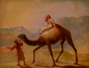 Mann mit Frau auf Kamel