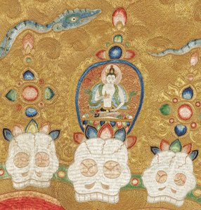Detail der kaiserlichen bestickten Seiden-Thangka von Ming Dynasty Chinese School