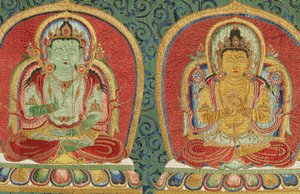 Detail der kaiserlichen bestickten Seiden-Thangka