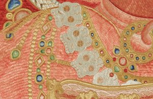 Detail der kaiserlichen bestickten Seiden-Thangka von Ming Dynasty Chinese School