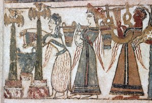 Detail, Fresko auf dem Sarkophag von Hagia Triada von Minoan