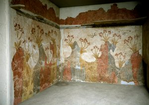 Minoische Kunst: „Frühling“ Fresken aus Akrotiri, Santorini. 16. Jahrhundert v. Chr. Nationales Archäologisches Museum, Athen
