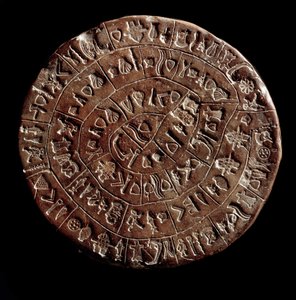 Die Scheibe von Phaistos (Minoische Kunst - 1700 - 1600 v. Chr.) bedeckt mit Hieroglyphen