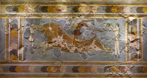 (Detail) des Stier-Sprung-Freskos. Gefunden in Knossos von Minoan