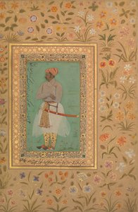 Porträt von Maharaja Bhim Kanwar, Folio aus dem Shah Jahan Album, verso: ca. 1615-29 von Mir 