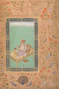 Der Kaiser Shah Jahan mit seinem Sohn Dara Shikoh, Folio aus dem Shah Jahan Album, verso: ca. 1620 von Mir 