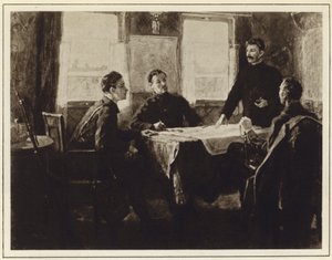 Joseph Stalin im Hauptquartierwagen in Zarizyn, Russischer Bürgerkrieg von Mitrofan Borisovic Grekov