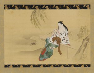 Landschaft: eine Yujo auf einer Bank sitzend, 18. Jahrhundert von Miyagawa Chōshun