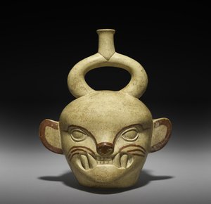 Gefäß in Form eines Katzenkopfes, 100-800 n. Chr.
