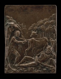 Cacus stiehlt die Rinder von Geryon von Herkules, spätes 15. - frühes 16. Jahrhundert von Moderno