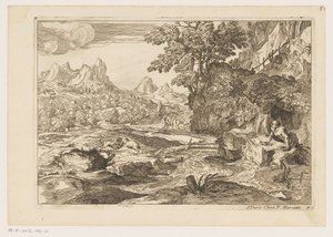 Landschaft mit dem heiligen Hieronymus mit zwei kämpfenden Löwen von Moise Jean Baptiste Fouard