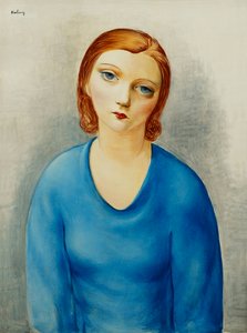 Junge Frau in einer blauen Bluse von Moise Kisling