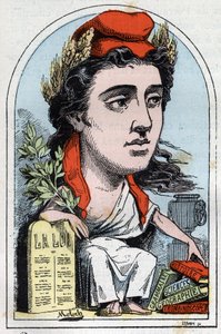Allegorie der Republik (Marianne) in „Le Trombinoscope“ von Touchatout, Karikatur von B. Moloch von 1882 (1849-1909). Private Sammlung von Moloch