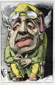 Allegorie eines Gehörnten im 19. Jahrhundert in „Le Trombinoscope“ von Touchatout, Karikatur von B. Moloch von 1882 (1849-1909). Private Sammlung von Moloch