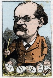 Porträt von Alexandre Charles Lecocq (1832-1918), französischer Komponist in „Le Trombinoscope“ von Touchatout, Karikatur von B. Moloch von 1882 (1849-1909). Private Sammlung von Moloch