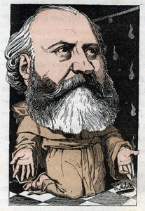 Porträt von Charles Gounod (1818-1893), französischer Komponist in „Le Trombinoscope“ von Touchatout, Karikatur von B. Moloch von 1882 (1849-1909). Private Sammlung von Moloch