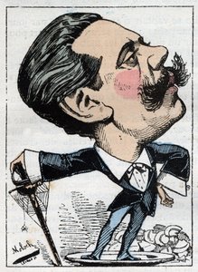 Porträt von Paul Granier de Cassagnac (1842-1902), französischer politischer Journalist in „Le Trombinoscope“ von Touchatout, Karikatur von B. Moloch von 1882 (1849-1909). Private Sammlung. von Moloch