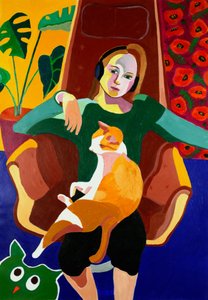 Gemütliches Mädchen und Katze von Monica Prentice