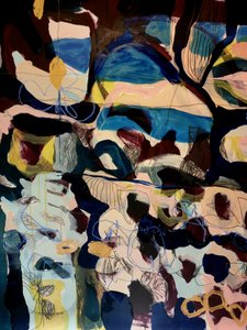 Abstrakte blaue und goldene Formen