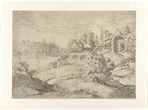Weite Landschaft mit klassischen Tempeln