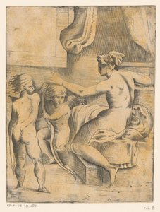 Venus mit zwei Putti von Monogrammist FP (Italië; 16e eeuw)