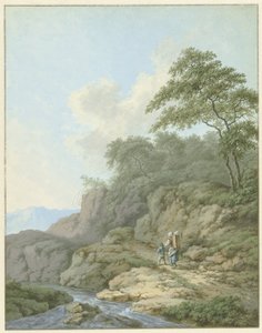 Landschaft mit Frau und Junge unterwegs