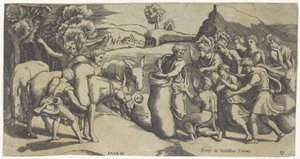 Becher von Josef in Benjamins Getreidesack entdeckt von Monogrammist PVO (prentmaker)