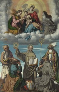 Die Jungfrau und das Kind mit dem heiligen Bernardino und anderen Heiligen von Moretto da Brescia